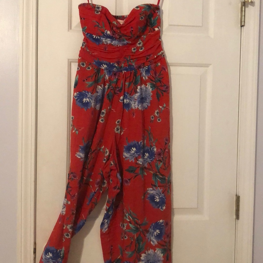 Red Strapless Jumpsuit
